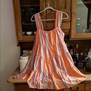 Orange and White Striped Tiered Dress